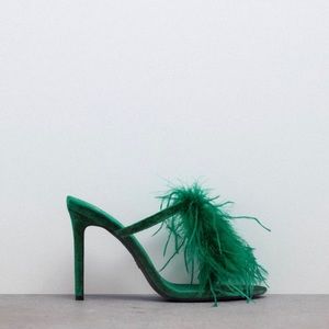 Feather velvet heeled sandals